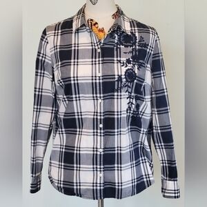 CHARTER CLUB Relaxed Fit Button Down Checked Shirt Size 8 100% Cotton